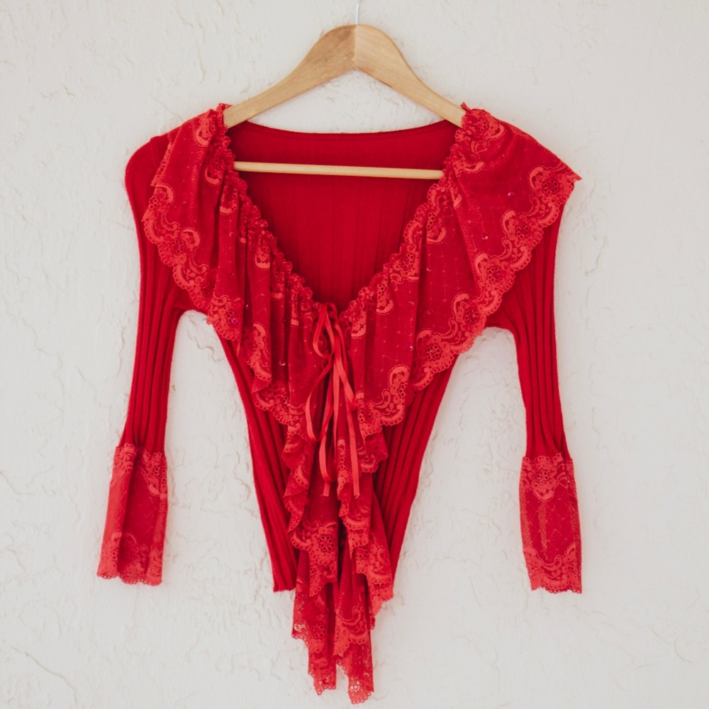 Vintage Red Ruffle Sweater